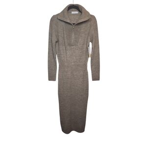 NWT JUSTFAB Women's Taupe/Tan Quarter Zip Sweater Midi Maxi Dress Size S